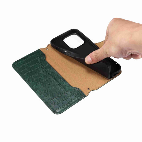 For iPhone 16 Pro Denior Crocodile Texture Oil Edge Leather Phone Case(Black)