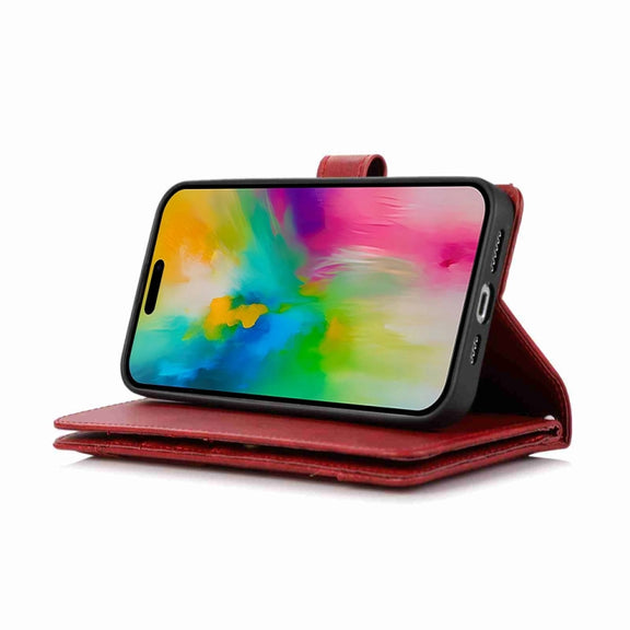 For iPhone 16 Pro Max Wristband Card Slot Leather Phone Case(Red)