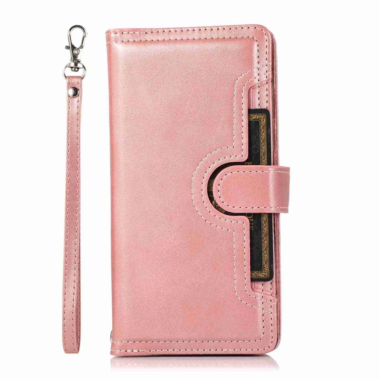 For iPhone 16 Pro Max Wristband Card Slot Leather Phone Case(Rose Gold)