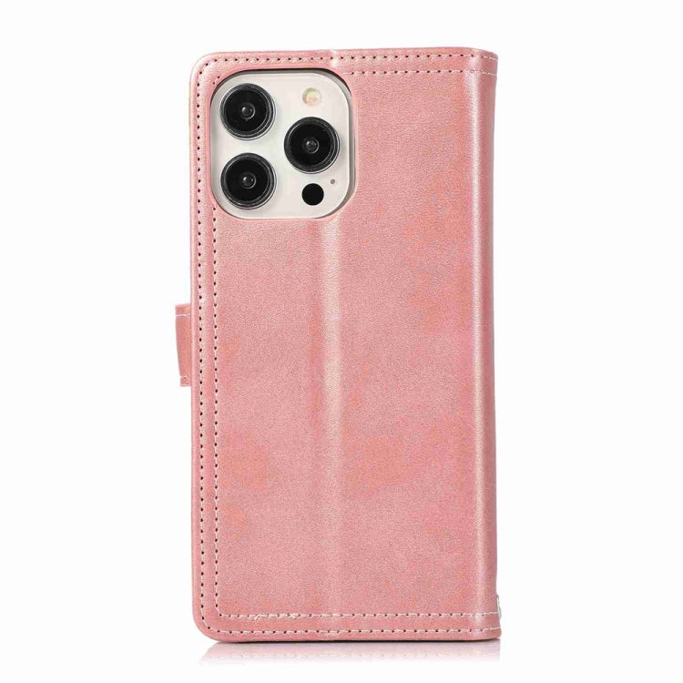 For iPhone 16 Pro Max Wristband Card Slot Leather Phone Case(Rose Gold)