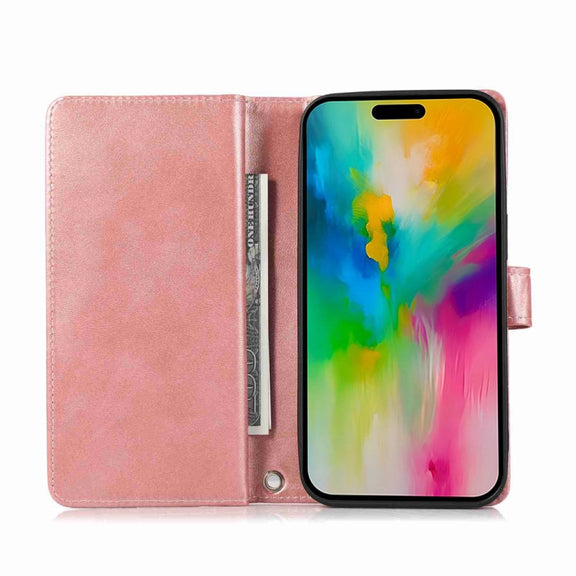 For iPhone 16 Pro Max Wristband Card Slot Leather Phone Case(Rose Gold)