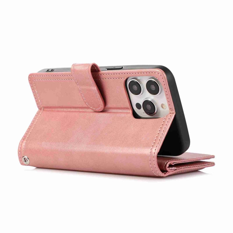 For iPhone 16 Pro Max Wristband Card Slot Leather Phone Case(Rose Gold)