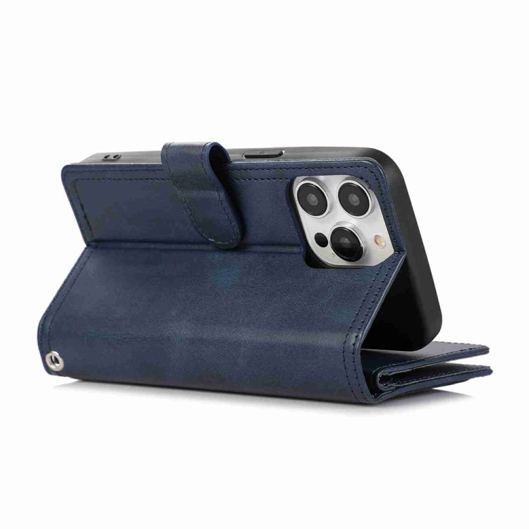 For iPhone 16 Pro Max Wristband Card Slot Leather Phone Case(Blue)