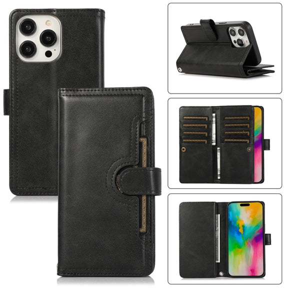 For iPhone 16 Pro Max Wristband Card Slot Leather Phone Case(Black)