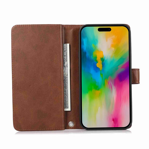 For iPhone 16 Pro Max Wristband Card Slot Leather Phone Case(Coffee)