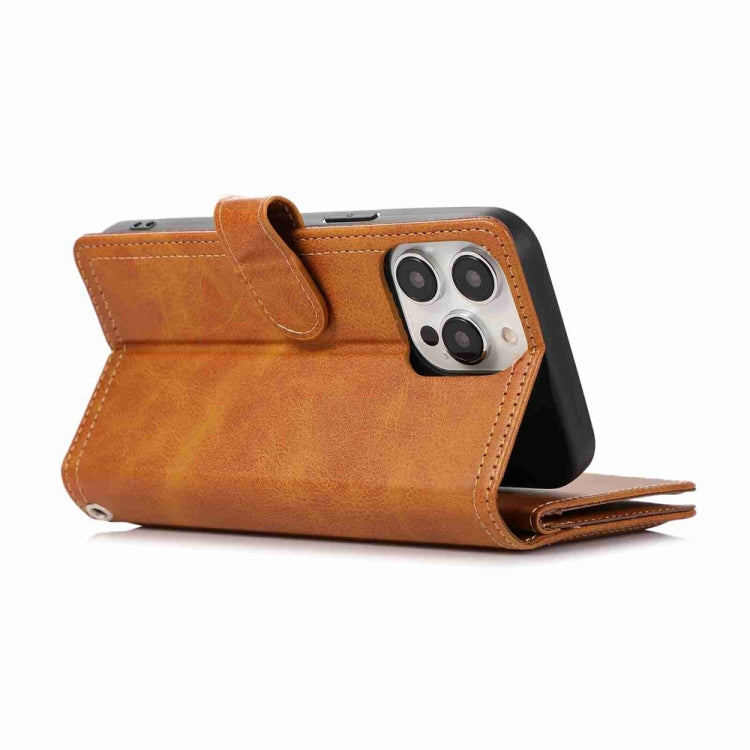 For iPhone 16 Pro Wristband Card Slot Leather Phone Case(Brown)