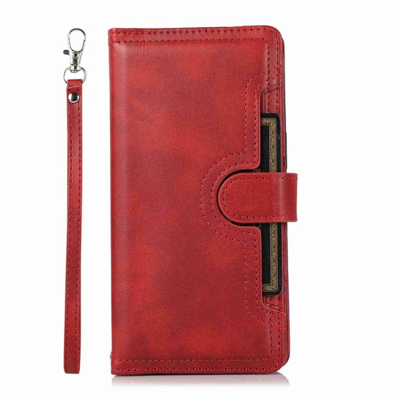 For iPhone 16 Pro Wristband Card Slot Leather Phone Case(Red)