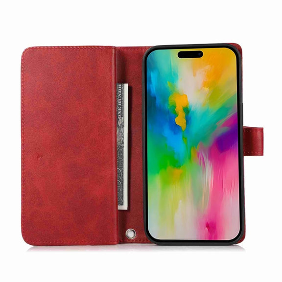 For iPhone 16 Pro Wristband Card Slot Leather Phone Case(Red)