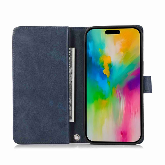 For iPhone 16 Pro Wristband Card Slot Leather Phone Case(Blue)