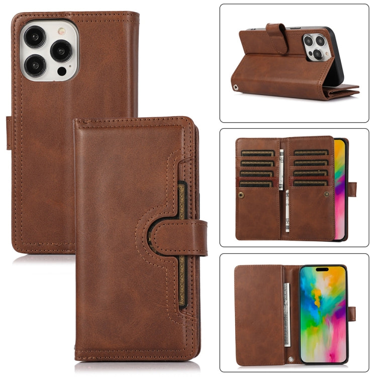 For iPhone 16 Pro Wristband Card Slot Leather Phone Case(Coffee)