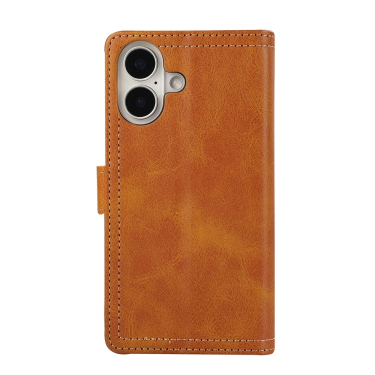 For iPhone 16 Plus Wristband Card Slot Leather Phone Case(Brown)