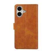 For iPhone 16 Plus Wristband Card Slot Leather Phone Case(Brown)