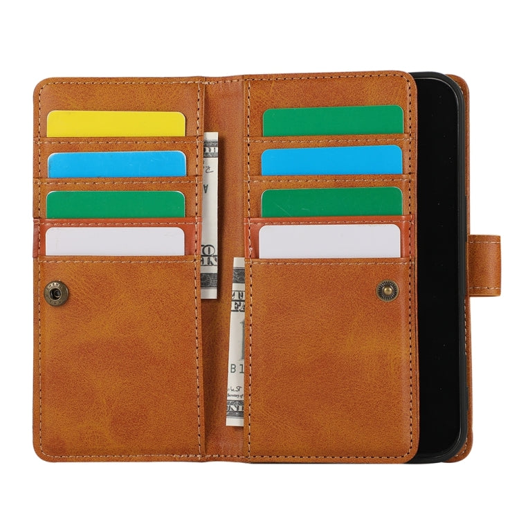 For iPhone 16 Plus Wristband Card Slot Leather Phone Case(Brown)