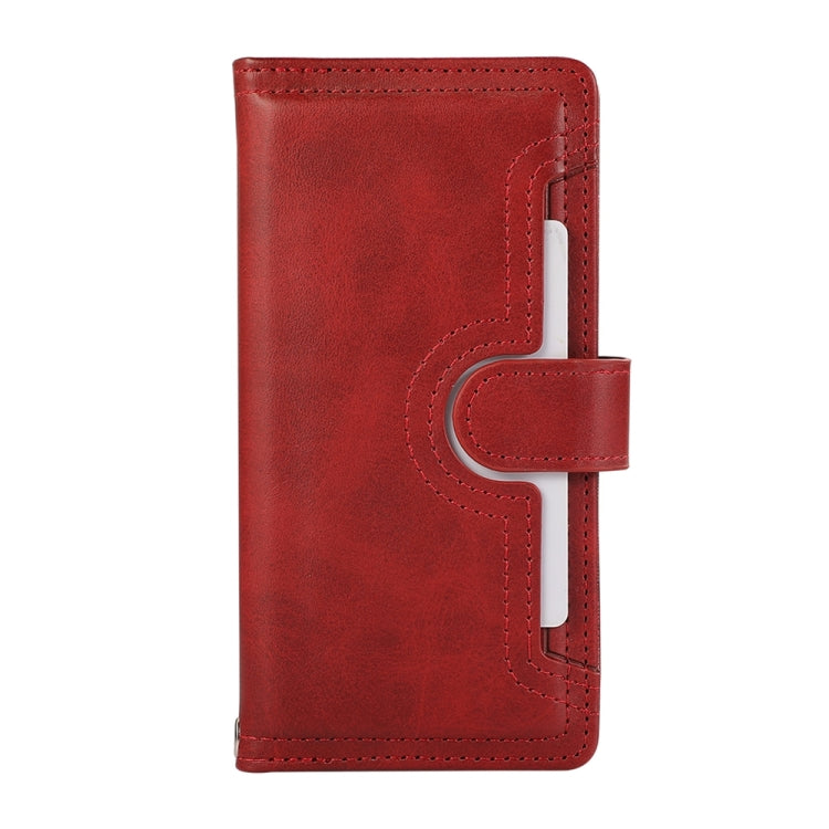 For iPhone 16 Plus Wristband Card Slot Leather Phone Case(Red)