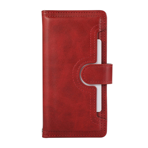 For iPhone 16 Plus Wristband Card Slot Leather Phone Case(Red)