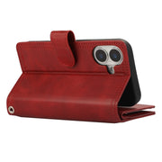 For iPhone 16 Plus Wristband Card Slot Leather Phone Case(Red)