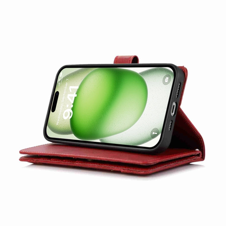 For iPhone 16 Plus Wristband Card Slot Leather Phone Case(Red)