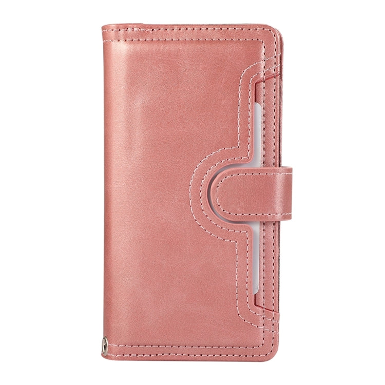 For iPhone 16 Plus Wristband Card Slot Leather Phone Case(Rose Gold)