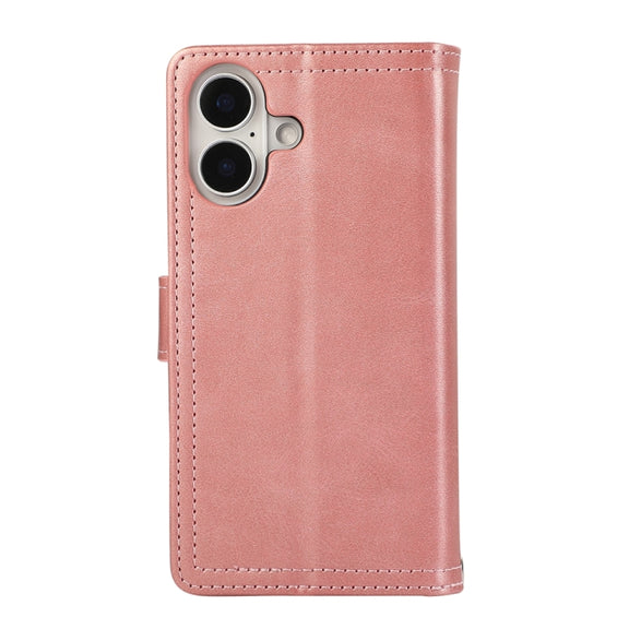 For iPhone 16 Plus Wristband Card Slot Leather Phone Case(Rose Gold)