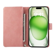 For iPhone 16 Plus Wristband Card Slot Leather Phone Case(Rose Gold)