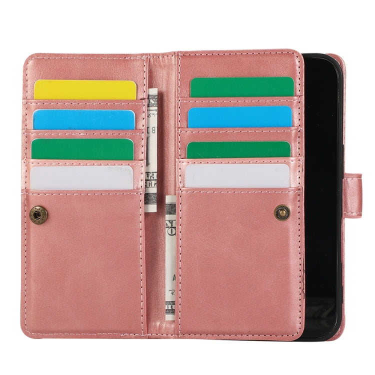 For iPhone 16 Plus Wristband Card Slot Leather Phone Case(Rose Gold)