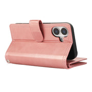 For iPhone 16 Plus Wristband Card Slot Leather Phone Case(Rose Gold)