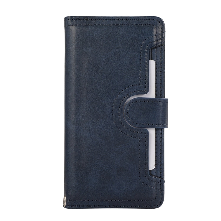 For iPhone 16 Plus Wristband Card Slot Leather Phone Case(Blue)