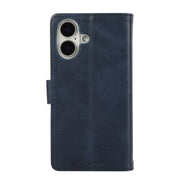 For iPhone 16 Plus Wristband Card Slot Leather Phone Case(Blue)