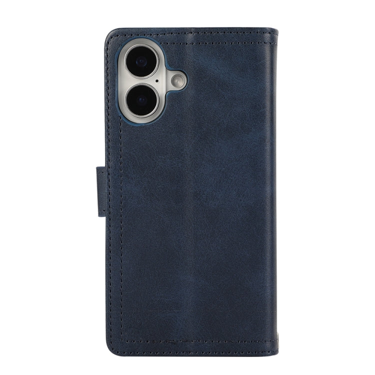 For iPhone 16 Plus Wristband Card Slot Leather Phone Case(Blue)