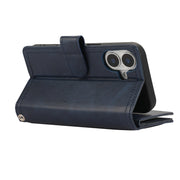 For iPhone 16 Plus Wristband Card Slot Leather Phone Case(Blue)
