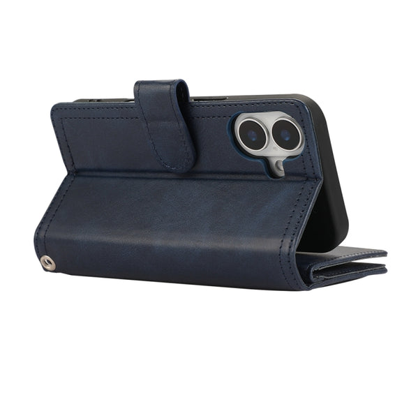 For iPhone 16 Plus Wristband Card Slot Leather Phone Case(Blue)