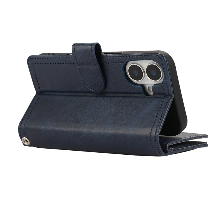 For iPhone 16 Plus Wristband Card Slot Leather Phone Case(Blue)