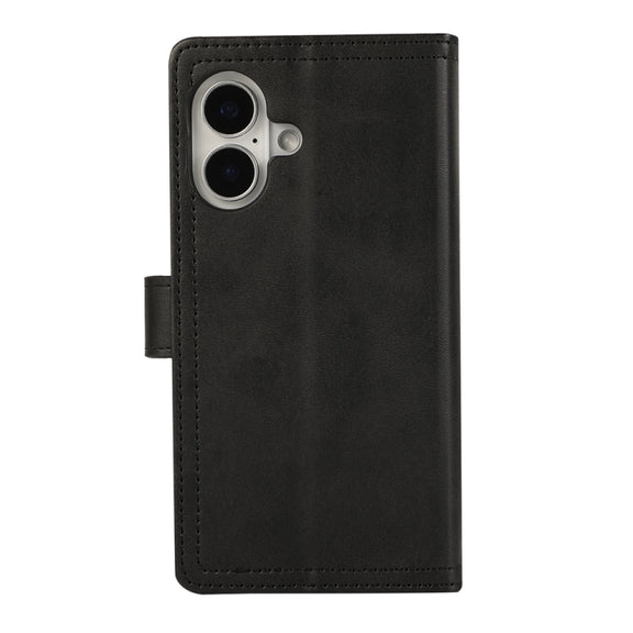 For iPhone 16 Plus Wristband Card Slot Leather Phone Case(Black)