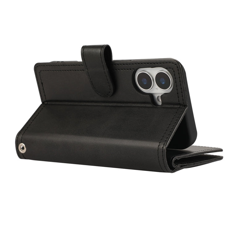 For iPhone 16 Plus Wristband Card Slot Leather Phone Case(Black)