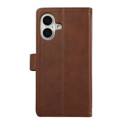 For iPhone 16 Plus Wristband Card Slot Leather Phone Case(Coffee)