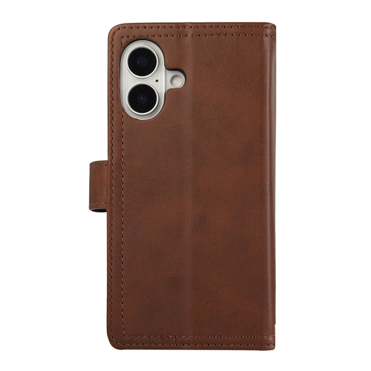 For iPhone 16 Plus Wristband Card Slot Leather Phone Case(Coffee)