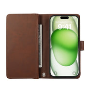 For iPhone 16 Plus Wristband Card Slot Leather Phone Case(Coffee)
