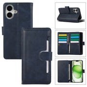 For iPhone 16 Wristband Card Slot Leather Phone Case(Blue)