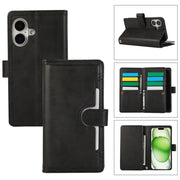 For iPhone 16 Wristband Card Slot Leather Phone Case(Black)