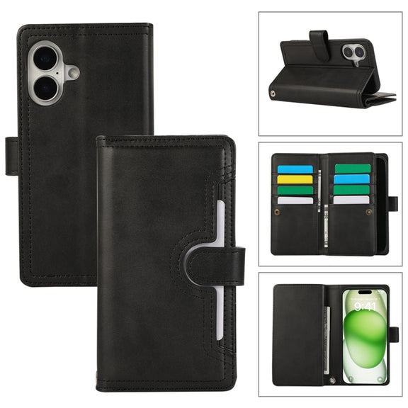 For iPhone 16 Wristband Card Slot Leather Phone Case(Black)