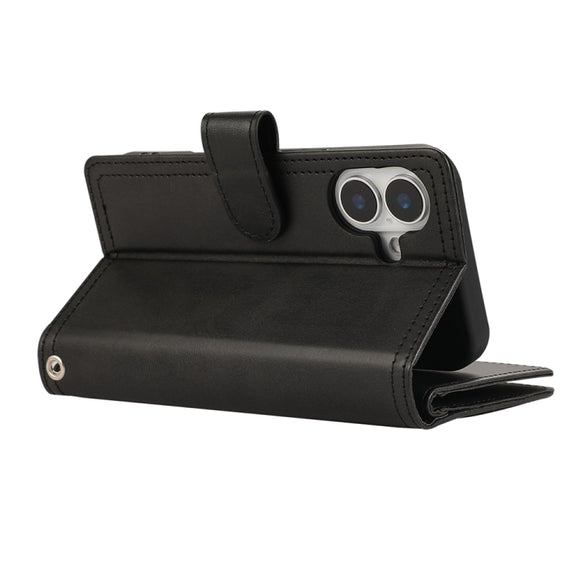 For iPhone 16 Wristband Card Slot Leather Phone Case(Black)