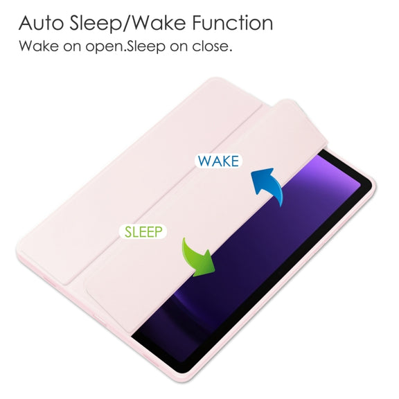 For Samsung Galaxy Tab S9 FE / S10 FE Acrylic 3-folding Smart Leather Tablet Case with Pen Slot(Pink)