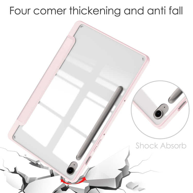 For Samsung Galaxy Tab S9 FE / S10 FE Acrylic 3-folding Smart Leather Tablet Case with Pen Slot(Pink)