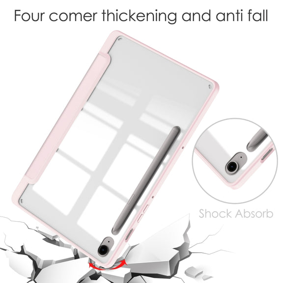 For Samsung Galaxy Tab S9 FE / S10 FE Acrylic 3-folding Smart Leather Tablet Case with Pen Slot(Pink)