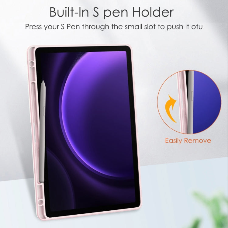 For Samsung Galaxy Tab S9 FE / S10 FE Acrylic 3-folding Smart Leather Tablet Case with Pen Slot(Pink)
