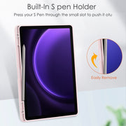 For Samsung Galaxy Tab S9 FE / S10 FE Acrylic 3-folding Smart Leather Tablet Case with Pen Slot(Pink)