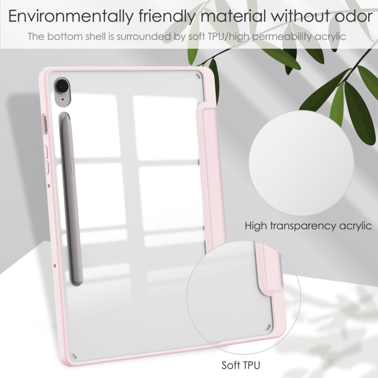 For Samsung Galaxy Tab S9 FE / S10 FE Acrylic 3-folding Smart Leather Tablet Case with Pen Slot(Pink)