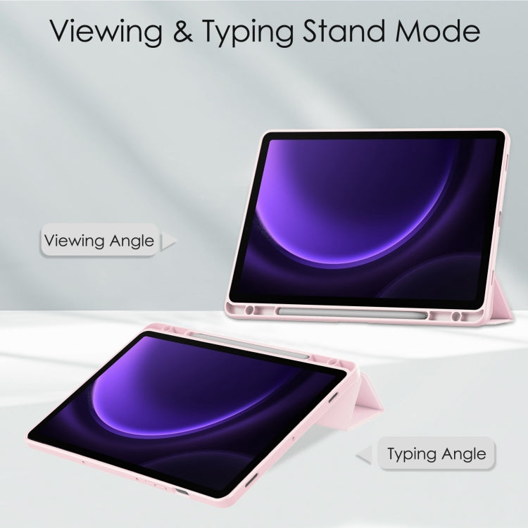 For Samsung Galaxy Tab S9 FE / S10 FE Acrylic 3-folding Smart Leather Tablet Case with Pen Slot(Pink)
