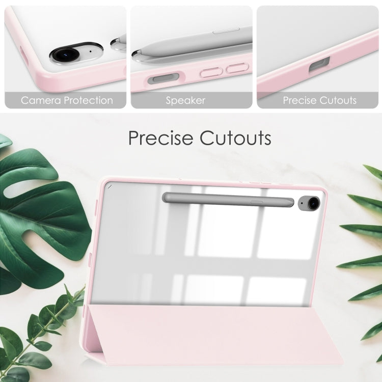 For Samsung Galaxy Tab S9 FE / S10 FE Acrylic 3-folding Smart Leather Tablet Case with Pen Slot(Pink)