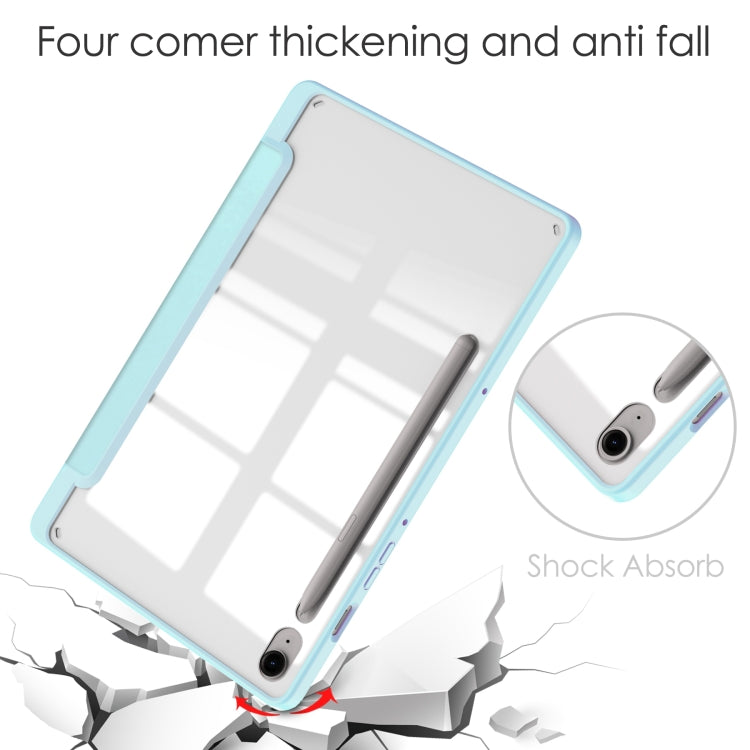 For Samsung Galaxy Tab S9 FE Acrylic 3-folding Smart Leather Tablet Case with Pen Slot(Sky Blue)
